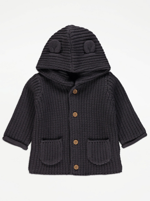 Charcoal Knitted Hooded Cardigan Baby at ASDA