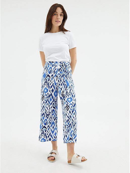 Blue Tile Print Cropped Belted Culottes | Women | George at ASDA