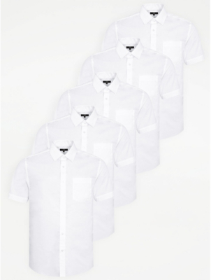 White Slim Fit Short Sleeve Formal Shirts 5 Pack Men at ASDA