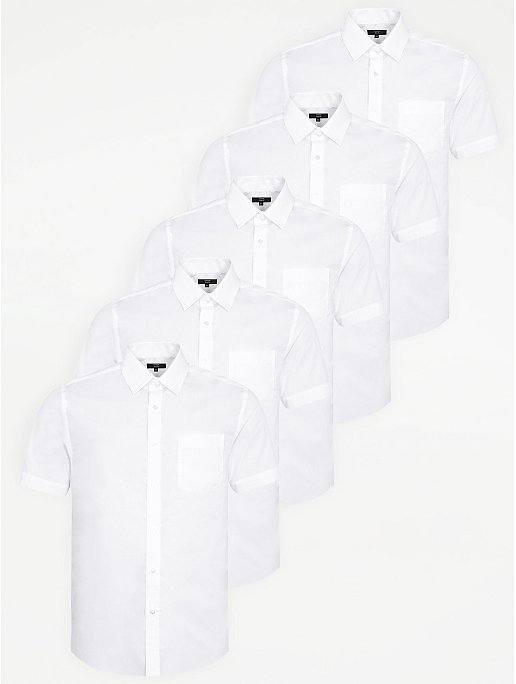 White Slim Fit Short Sleeve Formal Shirts 5 Pack | Men | George at ASDA