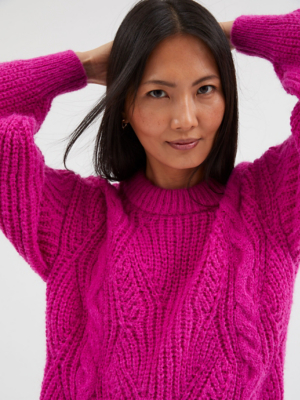 Plum Fluffy Cable Knit Jumper Women at ASDA
