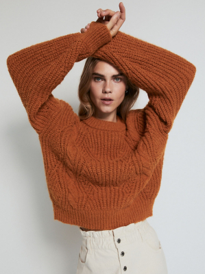Burnt Orange Fluffy Cable Knit Jumper Women at ASDA