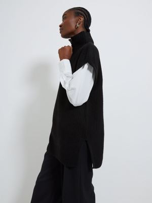 Black Zip Neck Knitted Sleeveless Jumper Women at ASDA
