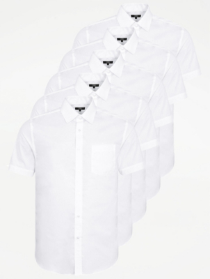 White Regular Fit Short Sleeve Formal Shirts 5 Pack Men at ASDA