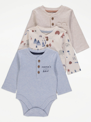 Assorted Bear Print Button Bodysuit 3 Pack Baby at ASDA