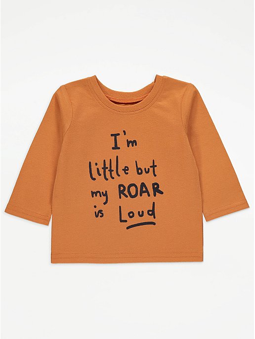 Orange Roar Loud Long Sleeve Slogan Top | Baby | George at ASDA