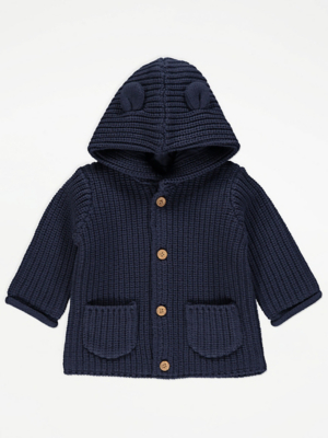 Navy Chunky Knit Hooded Cardigan Baby at ASDA