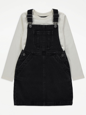 Black Denim Fitted Denim Pinafore Dress Denim Corduroy Midi