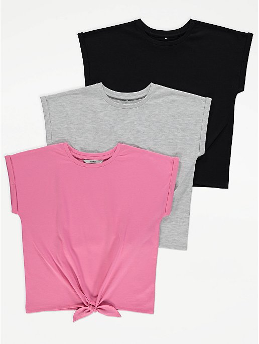 Boxy Fit Tie Front T-Shirts 3 Pack | Kids | George at ASDA