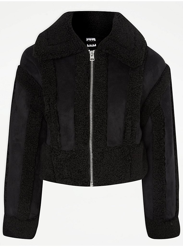 G21 Black Cropped Borg Fleece Jacket | Women | George at ASDA