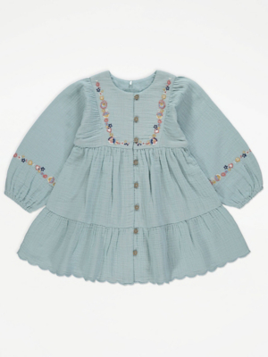 Light Blue Embroidered Tiered Dress | Kids | George at ASDA