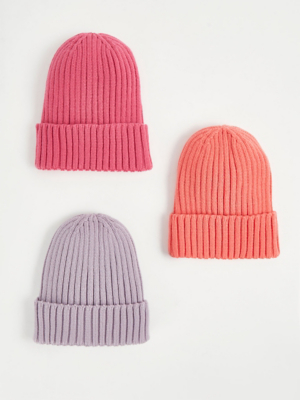 Bright Knitted Beanie Hats 3 Pack Kids at ASDA