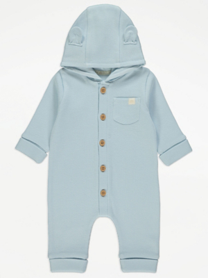 Light Blue Ribbed Hooded All In One Baby at ASDA