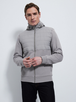 Grey Quilted Zip Through Hoodie Men at ASDA