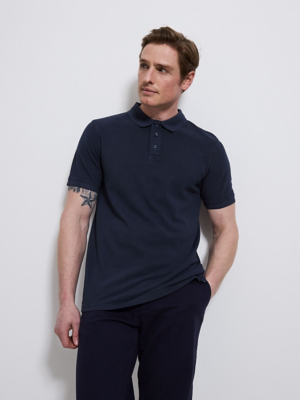 Navy Textured Polo Shirt Men at ASDA