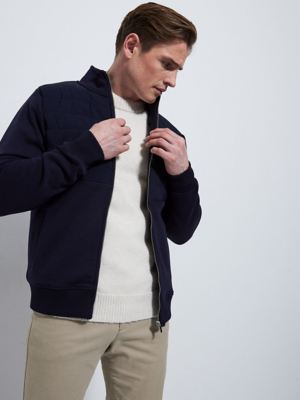 Navy Quilted Zip Through Sweatshirt Men at ASDA