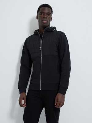 Black Quilted Zip Through Hoodie Men at ASDA