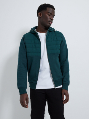 Teal Quilted Zip Through Hoodie Men at ASDA