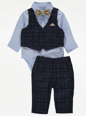 Blue Bodysuit Trousers Waistcoat and Bow Tie Set Baby at ASDA