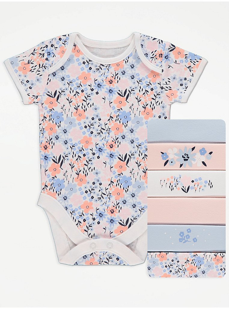 Assorted Pretty Floral Print Bodysuits 7 Pack | Baby | George at ASDA