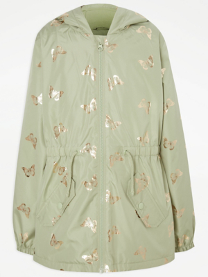 Green Butterfly Foil Lightweight Rain Mac Kids at ASDA