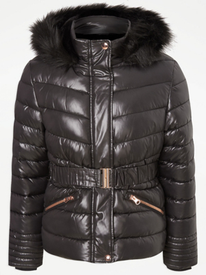 Black Belted Padded Coat