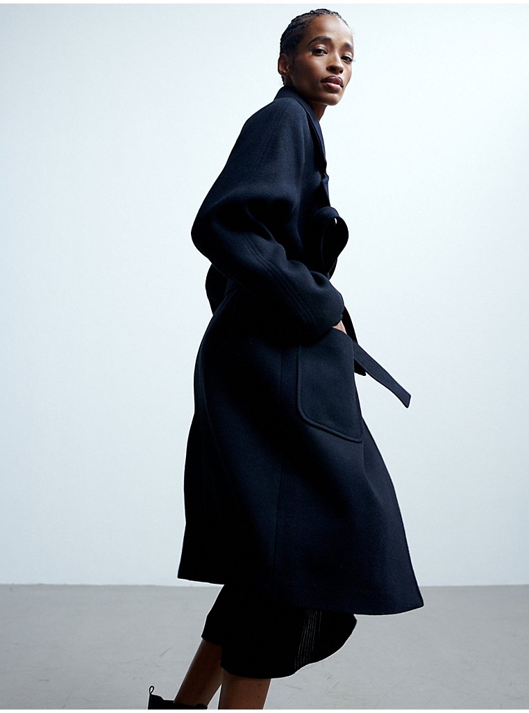 Studio Edit Black Wrap Coat With Wool | Women | George at ASDA