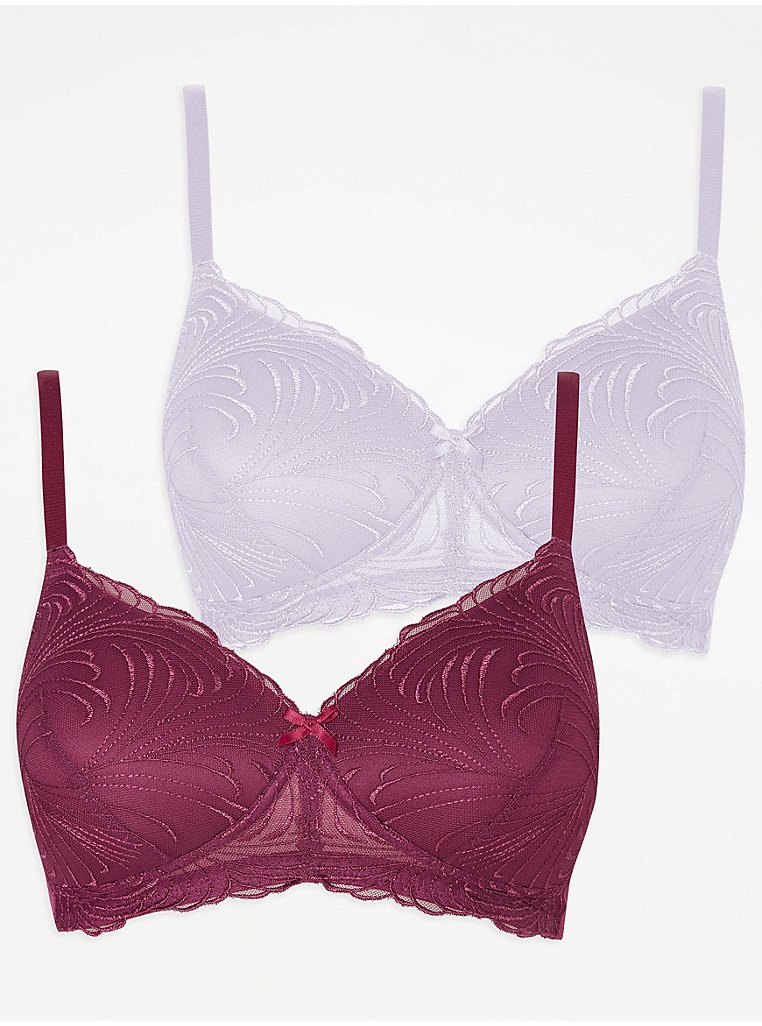 Embroidered Non-Wired Post Surgery Bras 2 Pack - George at ASDA