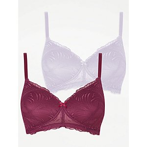 Embroidered Non-Wired Post Surgery Bras 2 Pack, Lingerie
