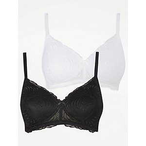 Buy Black/White Post Surgery Non Wired Lace Bras 2 Pack from the