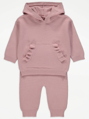 Pink Knitted Hoodie and Trousers Outfit Baby at ASDA