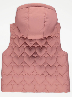 Baby Asda Girls Gilet Pink Heart Quilted Hooded Gillet