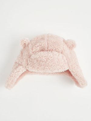 Pink Fleece Trapper Hat Baby at ASDA