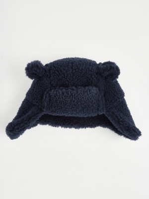 Navy Fleece Trapper Hat Baby at ASDA