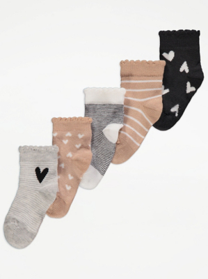 Heart Baby Ankle Socks 5 Pack Baby at ASDA