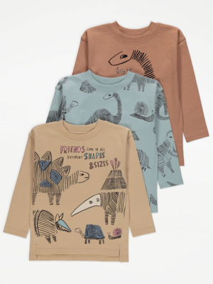 Dinosaur Long Sleeve Oversized Tops 3 Pack Kids at ASDA