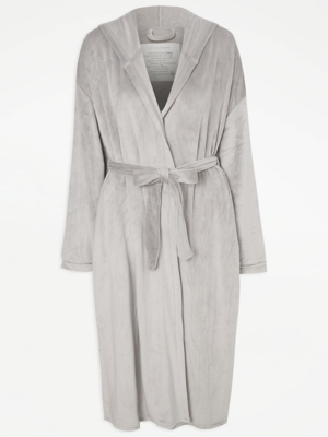 Grey Velour Longline Dressing Gown Lingerie at ASDA