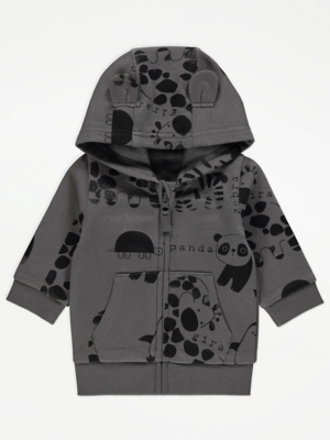 Grey Animal Zip Through Hoodie Baby at ASDA