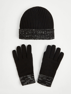 Thinsulate Black Knitted Beanie Hat and Gloves Set Men at ASDA