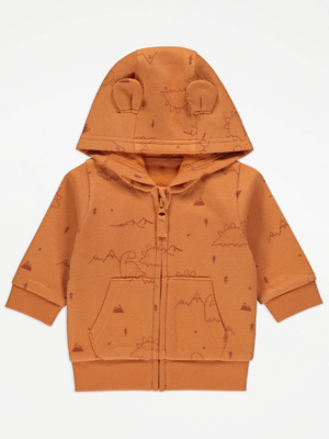 Orange Dinosaur Zip Up Hoodie Baby at ASDA
