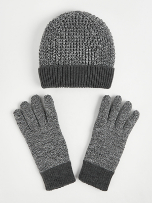 Grey Thinsulate Knitted Hat and Gloves Set Men at ASDA