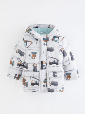 Grey Vehicle Padded Coat Kids at ASDA