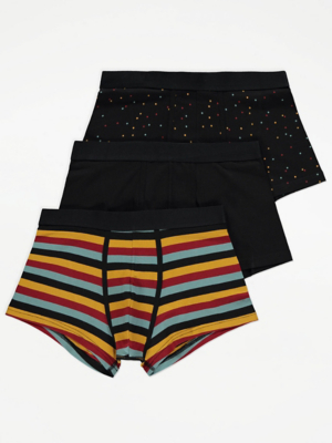 Black Patterned Hipster Trunks 3 Pack Men at ASDA