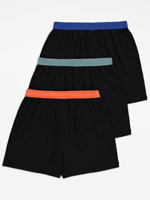 Black Contrast Colour Waist Loose Fit Boxers 3 Pack Men at ASDA
