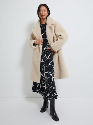 Cream Fleece Longline Coat Women at ASDA