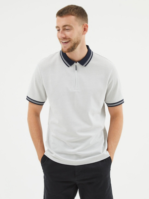 White Textured Zip Polo Shirt Men at ASDA