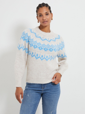 Neutral Fairisle Knitted Jumper Women at ASDA