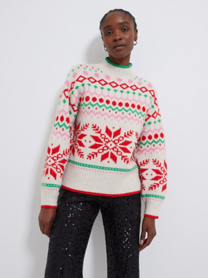 White Fairisle Knitted Christmas Jumper Women at ASDA