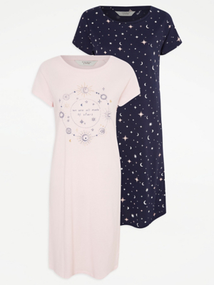 Constellation Jersey Nightdresses 2 Pack Lingerie at ASDA