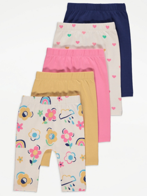 Flower Rainbow Leggings 5 Pack Baby at ASDA